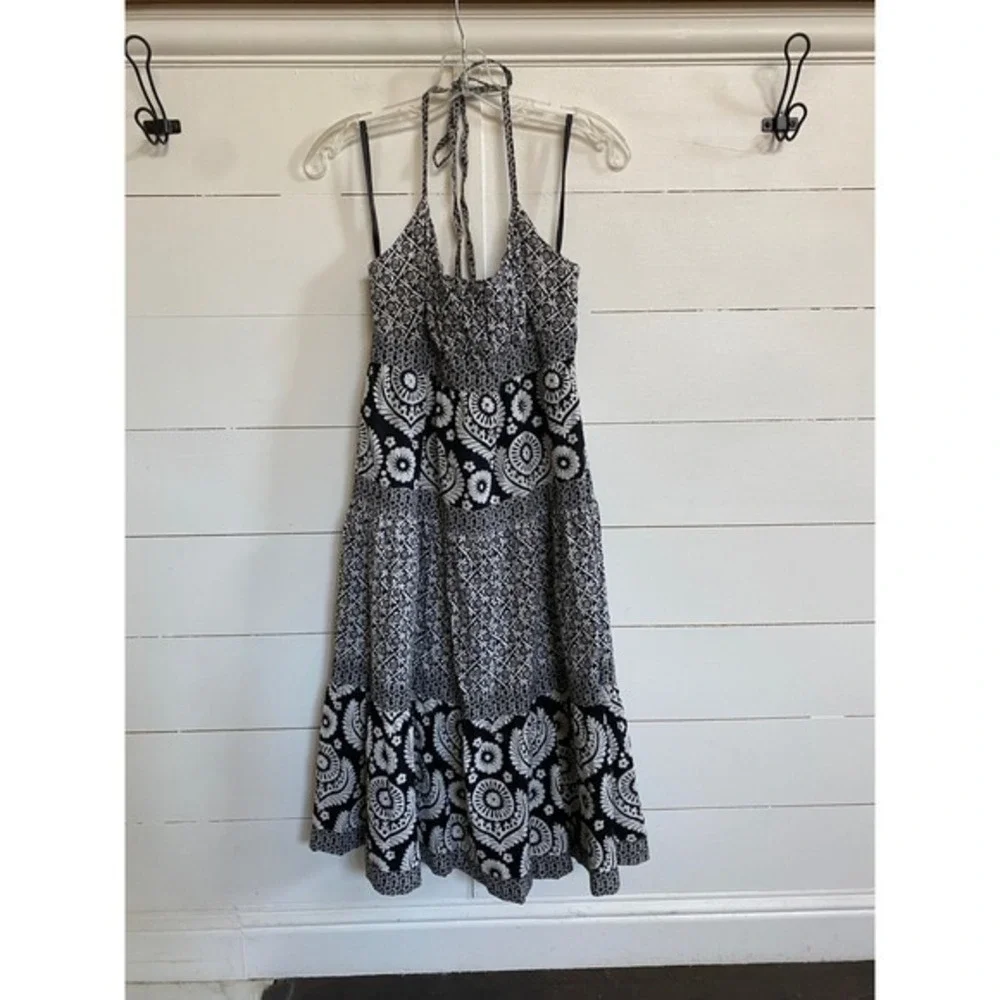 Michael Kors‎ Black White Floral Tiered Halter Midi Dress - M EUC - Picture 7 of 15